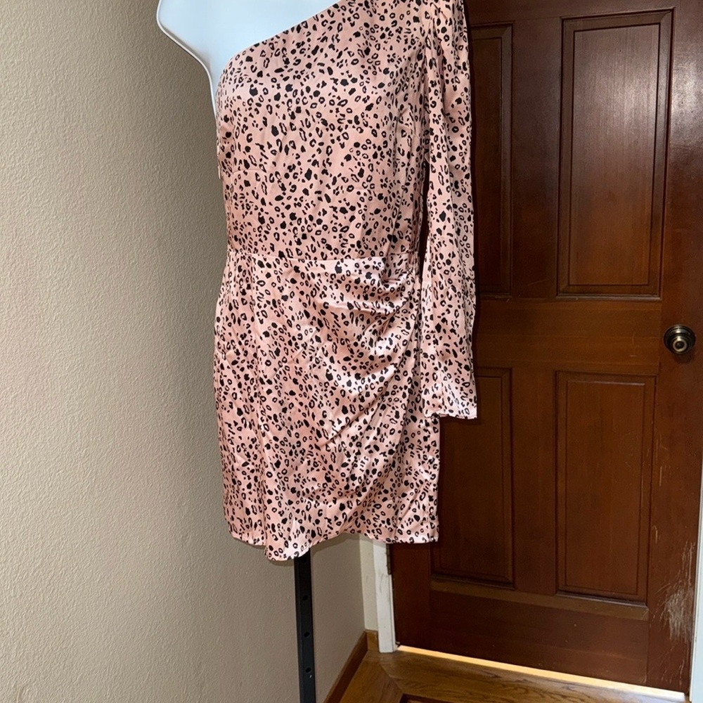 Reformation Hyperion Asymmetrical Silk One Shoulder Dress Blush Leopard 8